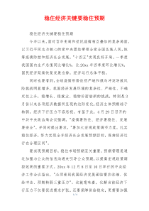 稳住经济关键要稳住预期