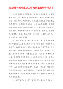 组织部长推动组织工作高质量发展研讨发言
