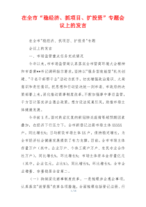 在全市“稳经济、抓项目、扩投资”专题会议上的发言