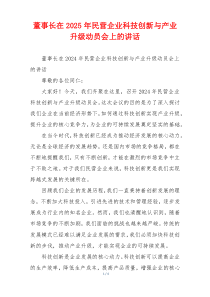 董事长在2025年民营企业科技创新与产业升级动员会上的讲话