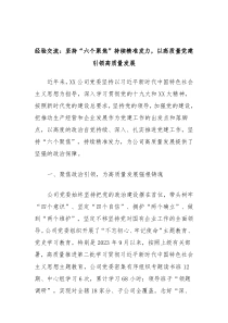 经验交流坚持六个聚焦持续精准发力以高质量党建引领高质量发展