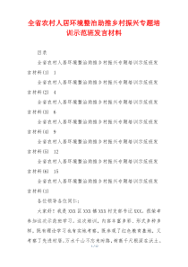 全省农村人居环境整治助推乡村振兴专题培训示范班发言材料