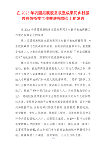 在2025年巩固拓展脱贫攻坚成果同乡村振兴有效衔接工作推进视频会上的发言