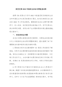 某党支部20XX年组织生活会对照检查材料