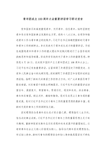 青年团成立100周年大会重要讲话学习研讨发言