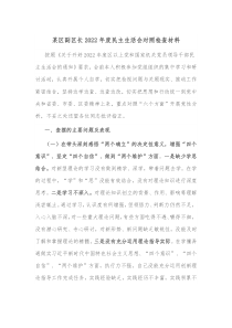 某区副区长20XX年度民主生活会对照检查材料