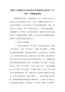 某县人大常委会办公室主任20XX年度民主生活会六个带头对照检查材料