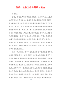 统战、政协工作专题研讨发言