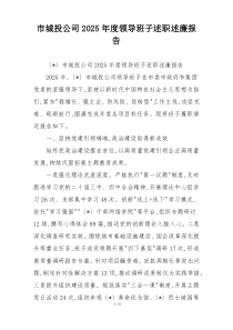市城投公司2025年度领导班子述职述廉报告