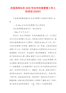 应急局局长在2025年全市应急管理工作上的讲话202503