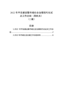 2篇20XX年平安建设暨市域社会治理现代化试点工作总结局机关