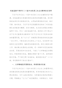 纪检监察干部学习二十届中央纪委三次全会精神发言材料