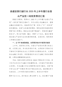 2025年上半年履行全面从严治党“一岗双责”情况汇报【县建设银行副行长】(材料)