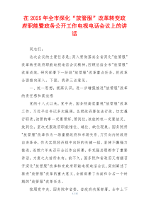 在2025年全市深化“放管服”改革转变政府职能暨政务公开工作电视电话会议上的讲话