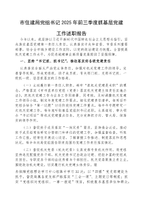 2025年前三季度抓基层党建工作述职报告【市住建局党组书记】(材料)