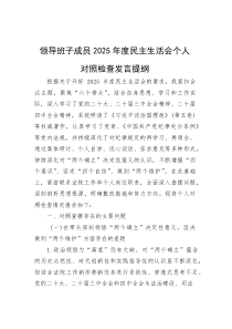 2025年度民主生活会个人对照检查发言提纲【领导班子成员】(材料)
