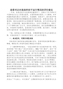 县政府班子运行情况评价意见【县委书记】(材料)
