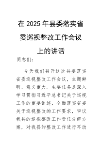 在2025年落实省委巡视整改工作会议上的讲话【县委】(材料)