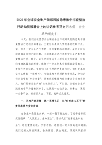 2025年全域安全生产领域风险隐患集中排查整治行动动员部署会上的讲话参考范文(素材)