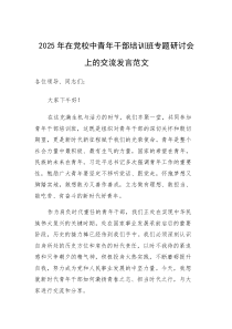 2025年在党校中青年干部培训班专题研讨会上的交流发言范文(素材)