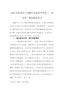 2025年度党员干部履行全面从严治党“一岗双责”情况报告范文(素材)