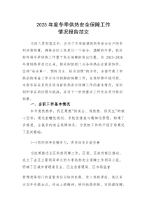 2025年度冬季供热安全保障工作情况报告范文(素材)