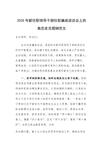 2025年新任职领导干部任前廉政谈话会上的表态发言提纲范文(素材)