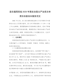 交通机关党组2025年落实全面从严治党主体责任自查自纠报告范文(素材)