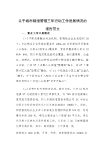 关于城市精细管理三年行动工作进展情况的报告范文(素材)