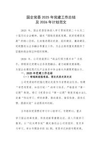 国企党委2025年党建工作总结及2026年计划范文(素材)