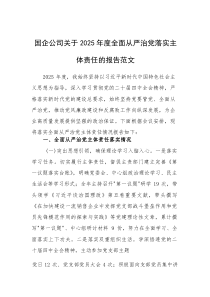 国企公司关于2025年度全面从严治党落实主体责任的报告范文(素材)