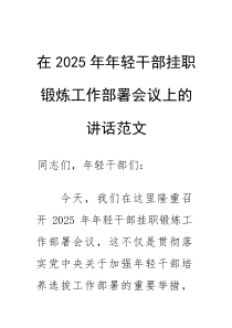 在2025年年轻干部挂职锻炼工作部署会议上的讲话范文(素材)