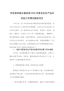 市住房和城乡建设局2025年度安全生产治本攻坚工作情况报告范文(素材)