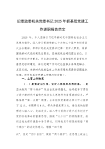 纪委监委机关党委书记2025年抓基层党建工作述职报告范文(素材)