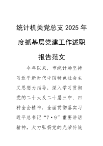 统计机关党总支2025年度抓基层党建工作述职报告范文(素材)