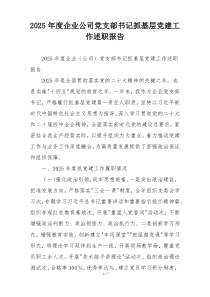 2025年度企业公司党支部书记抓基层党建工作述职报告