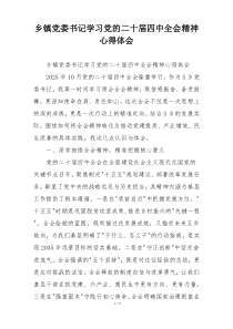 乡镇党委书记学习党的二十届四中全会精神心得体会