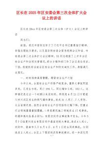 区长在2025年区安委会第三次全体扩大会议上的讲话