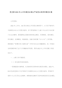 党支部20XX年上半年落实全面从严治党主体责任情况汇报