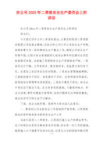 在公司2025年二季度安全生产委员会上的讲话
