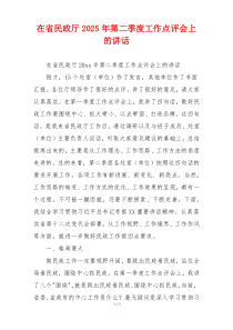 在省民政厅2025年第二季度工作点评会上的讲话