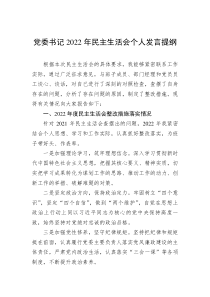 党委书记20XX年民主生活会个人发言提纲