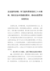 法治宣传讲稿学习宣传贯彻党的二十大精神落实法治中国建设要求推动全面贯彻实施宪法