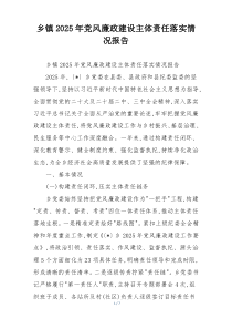 乡镇2025年党风廉政建设主体责任落实情况报告