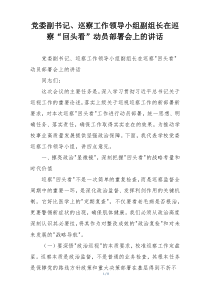 党委副书记、巡察工作领导小组副组长在巡察“回头看”动员部署会上的讲话