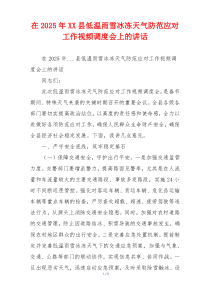 在2025年XX县低温雨雪冰冻天气防范应对工作视频调度会上的讲话