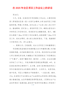 在2025年全区项目工作会议上的讲话