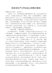 (参考)表态发言：在安全生产工作会议上的检讨