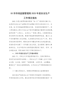 (材料)XX市市场监督管理局2025年度安全生产工作情况报告