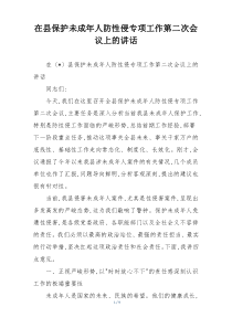 在县保护未成年人防性侵专项工作第二次会议上的讲话